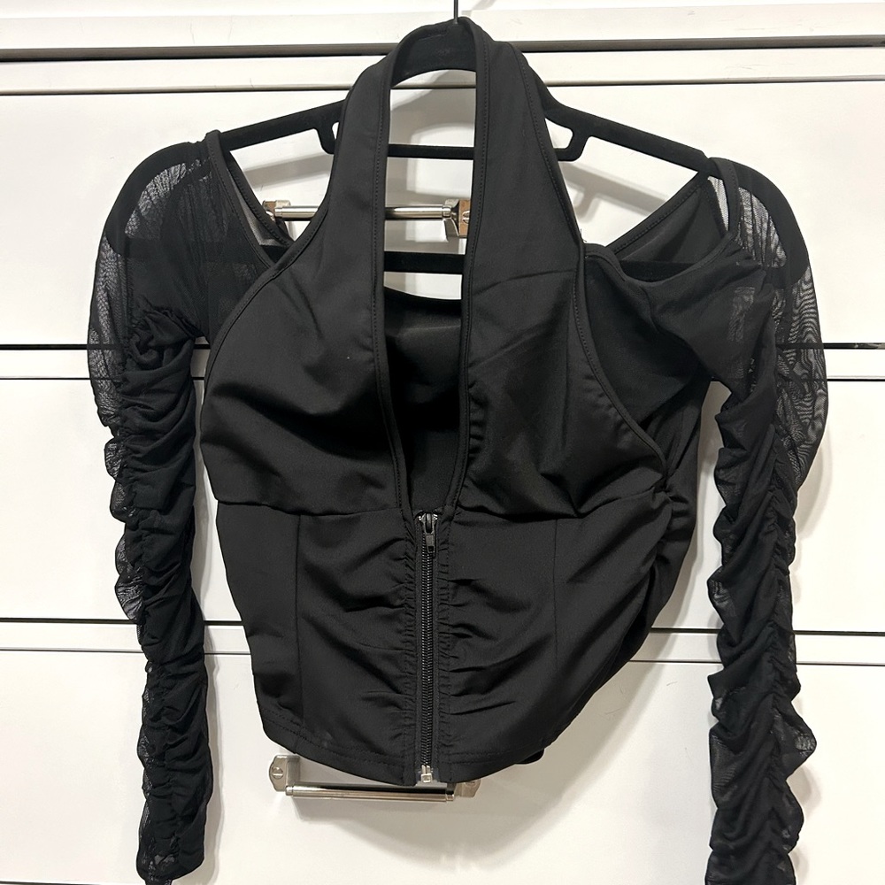 Black cold shoulder halter